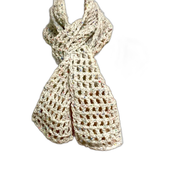 Sprinkled Donut Fashion SCARF Windowpane Crocheted 58 x 4.5 inches - Picture 2 of 11